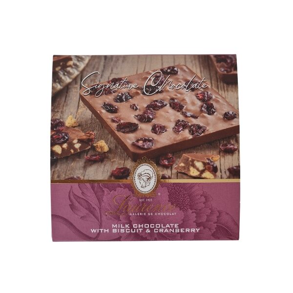 Χειροποίητη Σοκολάτα Laurence γάλακτος με μπισκότο και cranberry