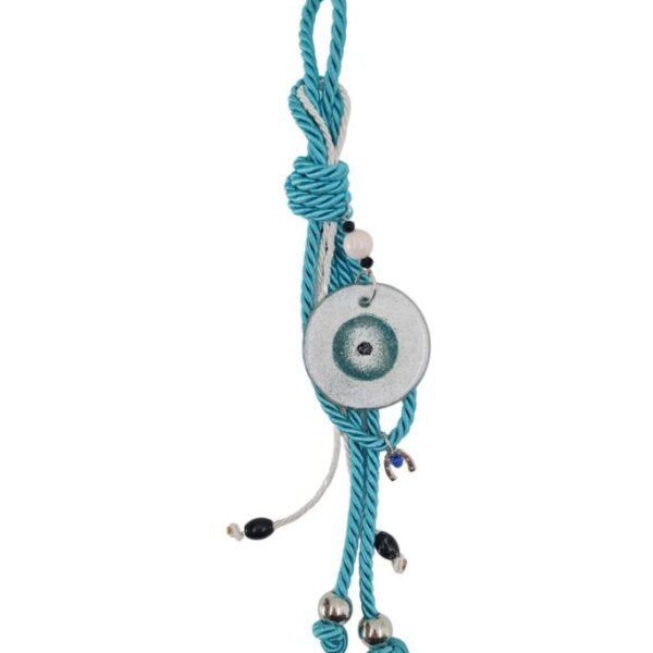 Χειροποίητο Γούρι Μάτι σε Τυρκουάζ Κορδόνι με Γυάλινο Στοιχείο & Διακοσμητικές Λεπτομέρειες